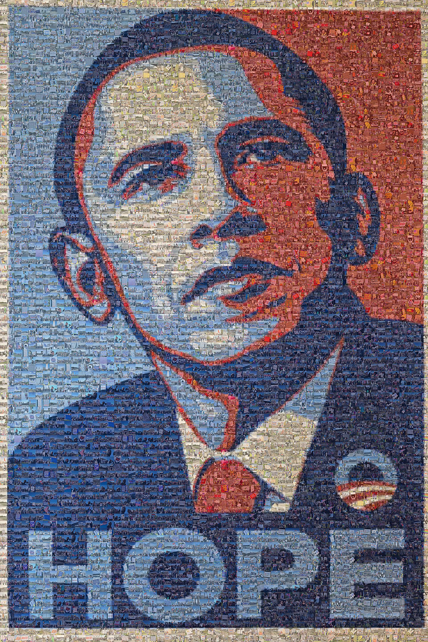 Photomosaic of Shepard Fairey's Hope poster made from photos of 2026 No Kings rallies